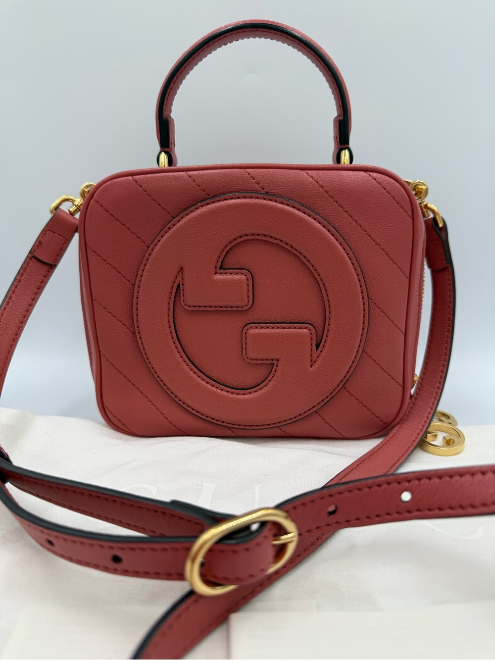 Gucci Blondie Leather Top Handle Crossbody in Pink
